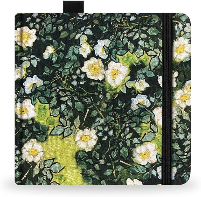 Mifuner Square 5.1X5.1 300gsm Fine Textures Watercolor Journal Hardbound 40pgs(20 Sheets) Travel Size for Calligrapher Colored Pencil Watercolor Sketch Handmade Cloth Cover Notebook White Rose