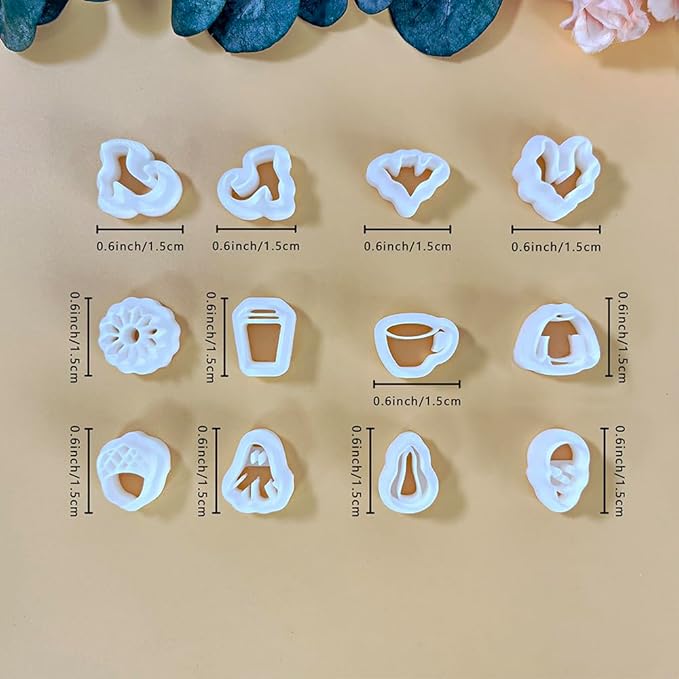 Xaekicr 12PCS Mini Halloween Clay Cutters for Polymer Clay Jewelry – Small Clay Earring Cutters, Fall Pumpkin Coffee Boot Shapes, Polymer Clay Tools & Molds Kit