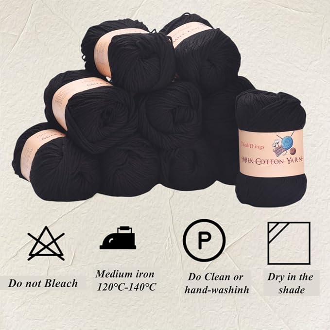 Acrylic Yarn for Crocheting Hand Crochet Yarn Black Cotton Yarn for Knitting 10Balls Pack 17.6Ounces,Crochet Yarn Black