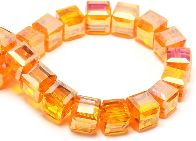 6mm Sparkle Cube Crystal Beads for Jewelry Making - Faceted Spacer Beads for Bracelets(94-100pcs, Gold Magenta)