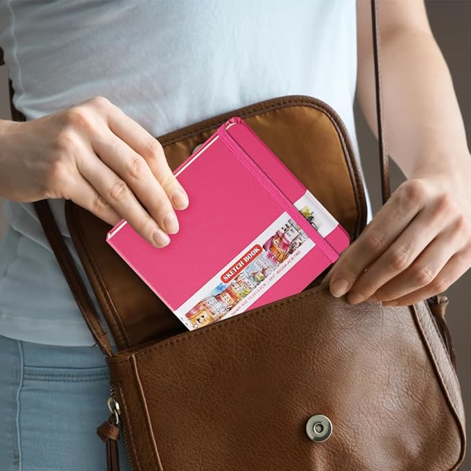 Square 5x5 inches 80gsm 96sheets/192 Pages Notebooks Blank Sketchbooks Travel Journal Pocket Hardcover Paint Writing Diary Memo Planner PU Leather Cover. Rose Pink