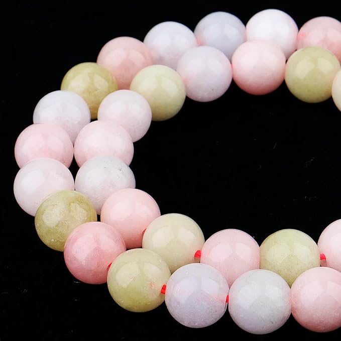 Jade Stone Beads for Jewelry Making - 10mm Gemstone Round Beads for Bracelets(35-37pcs, Morganite Jade)