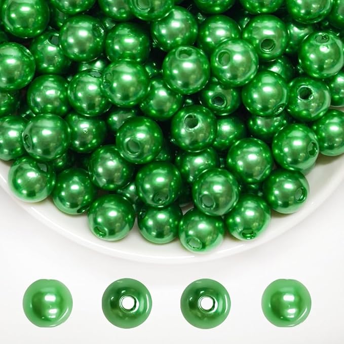 Pearl Beads for Jewelry Making Holes ABS Craft Beads with Holes for Jewelry Making, Bracelet, Necklace Crafting Bulk Bead Kit (10mm, Green/450 pcs)