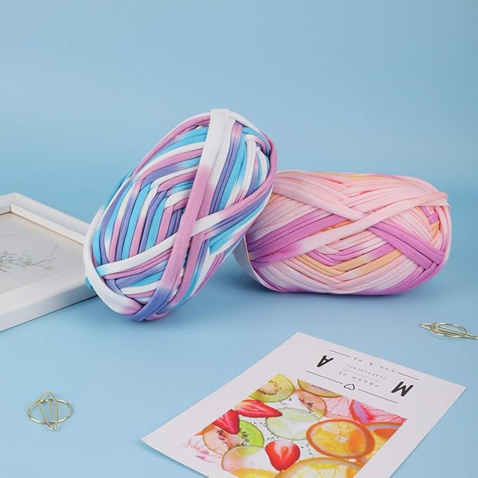 iSuperb 4 Pack Knitting Yarn Colorful Cloth T-Shirt Yarn Fabric Crochet Cloth for DIY Knitted Art Basket Bag - 400g