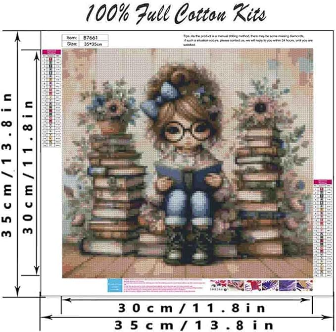 girl cross stitch kits for adults beginner,book flower counted cross stitch kits printed stitching cute patterns dimensions needlepoint art crafts embroidery kits for adults beginners (13.7x13.7 inch)