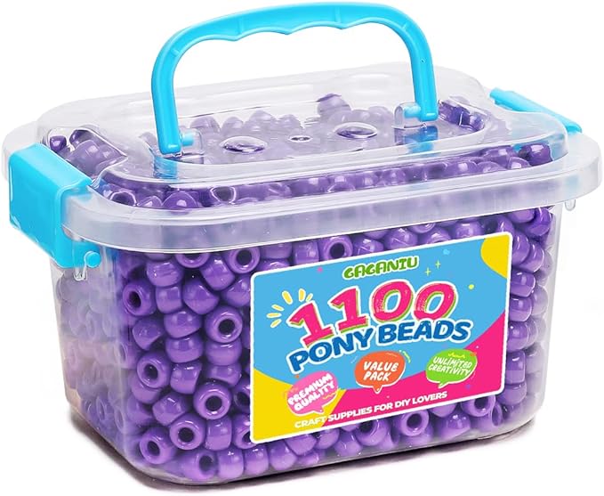 gaganiu pony beads 1100+ pcs – purple plastic kandi beads in jar for bracelets, hair braids, jewelry making & diy crafts