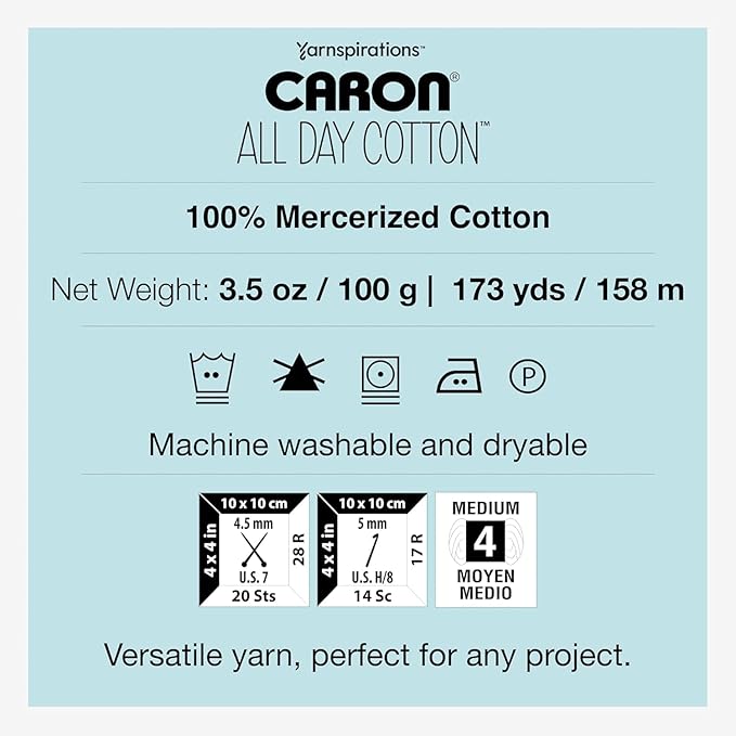 Caron All Day Cotton Yarn - 100g/3.5oz - 100% Mercerized Cotton - 173 Yards Bundle with Bella's Crafts Stitch Markers (Moss)