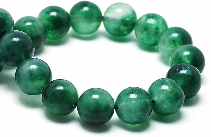 Jade Stone Beads for Jewelry Making - 10mm Gemstone Round Beads for Bracelets(34-37pcs, Moss Cloudy Jade)