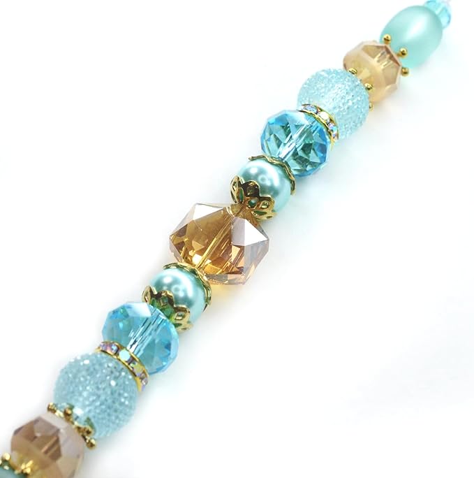 Glass Beads for Bracelets Jewelry Making Adults Keychains Bead Strand Large Unique Crystal Assortment for Craft Rondelle Faceted Flat Crackle Sparkly Bling Cute Pretty Beading Kit (Aqua)