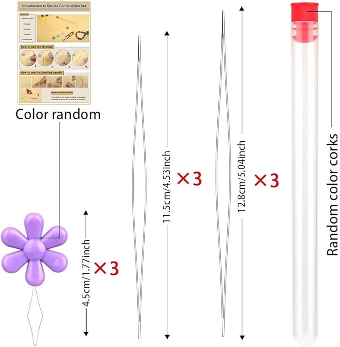6 Pieces Beading Needles, 2 Sizes Collapsible Eye Needles for Beading with Needle Bottle and 3 Pcs Bead Needle Threader for Jewelry Making (4.52inch+5.03inch)
