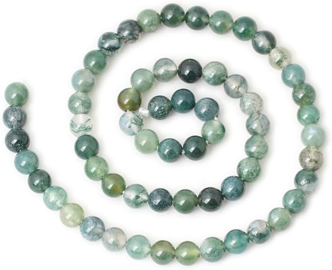60PCS 6mm Natural Moss Agate Gemstone Round Loose Beads for Jewelry Making DIY 1 Strand 15"