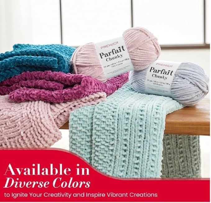 Premier Yarns Parfait Chunky Chenille Yarn 3.5 Oz Super Bulky Weight 3 Pack Bundle with Bella's Stitch Place Holders (Key Lime)