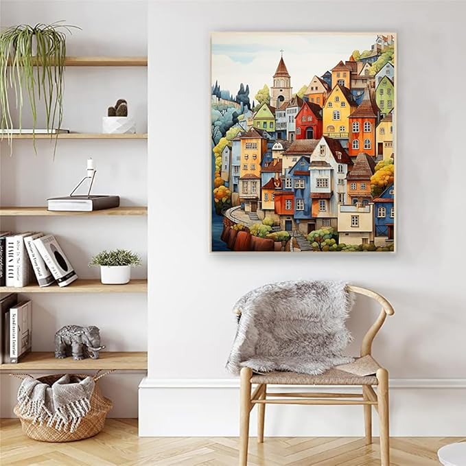 Artunion Countryside Paint by Numbers Kit for Adults,Village Landscape Paint by Number Kits, DIY Oil Painting Paint by Number Kits on Canvas Arts Craft for Home Wall Decor 16x20 Inch