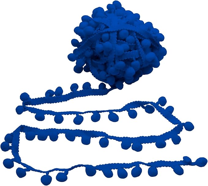 Homiest 10 Yards Pom Pom Trim for Sewing, 1 Inch Wide Royal Blue Ribbon Bundles Textured Fabric Fringe Ribbon, 13mm Ball Pompom Trim for DIY Crafts Curtain Clothes Pillow Home Decoration