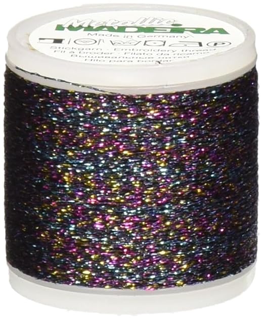 Madeira 9842-270 Metallic Nylon/Polyester Embroidery Thread, 40wt/220 yd, Black/Blue/Gold/Pink