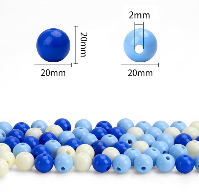 bonny boxx 40pcs 20mm mixed color acrylic round beads, assorted plastic loose gumball bubble gum beads bulk with hole for jewelry diy making crafting supplies (blue series)