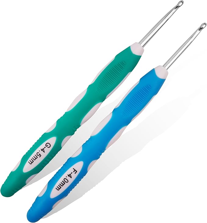 4mm 4.5mm Crochet Hook, Smooth Metal Head and Soft Rubber Grip Extra Long Ergonomic Crochet Hooks for Arthritic Hands, Beginners and Crochet Enthusiast,(4mm, 4.5mm)
