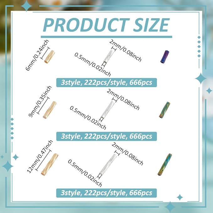 PH PandaHall 1998Pcs 9 Style Glass Bugle Beads, 6/9/12mm Long Tube Seed Bead Loose Spacer Bead for Earring Bracelet Neckalce Jewelry DIY Craft Making, Hole 0.5mm