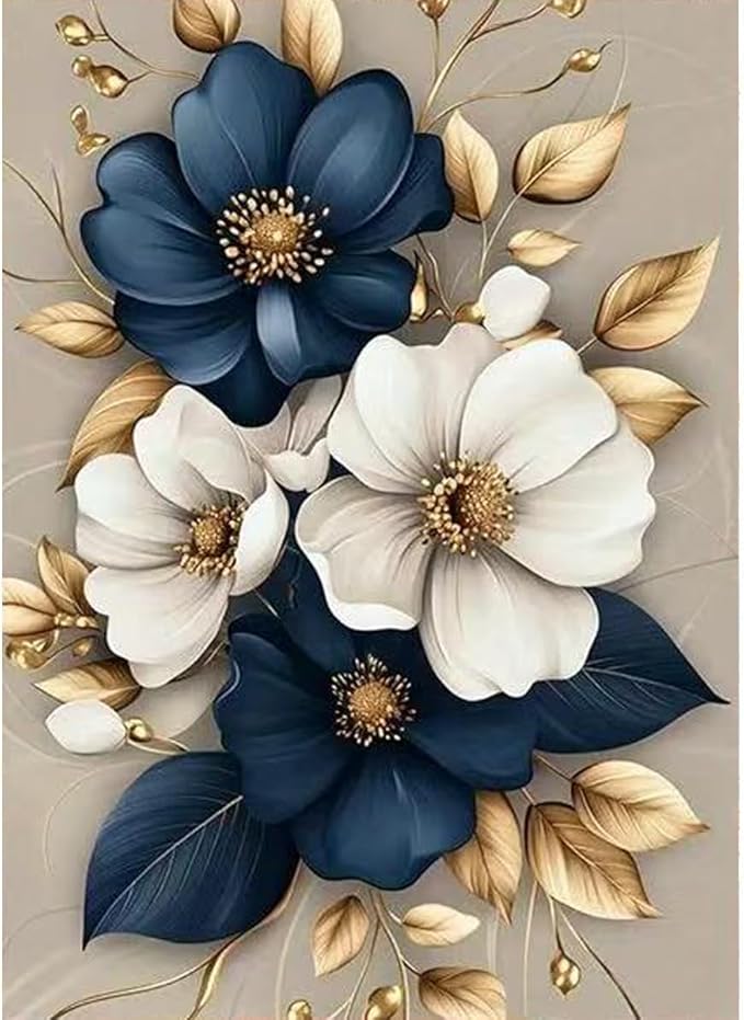Flowers Diamond Art Kits for Adults-DIY 5D Diamond Painting Kits for Adults Beginners, Floral Full Round Drill Diamond Dots Paintings Gem Art and Crafts Home Decor 12 x 16 Inch