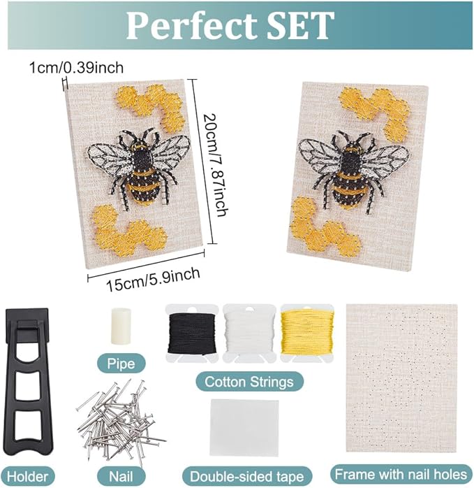 WEBBEDY 3D String Art Kit DIY Bee String Arts and Craft Kits for Adults Beginners Include All Necessary Accessories and Wooden Frame, Home Wall Decorations Unique Gift