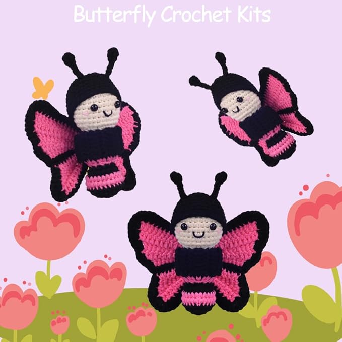 Crochet Kit for Beginners,Crochet Starter Kit with Step-by-Step Video Tutorials,DIY Crochet Animal Kits for Adults Kids,Complete Kit Included(Butterfly)