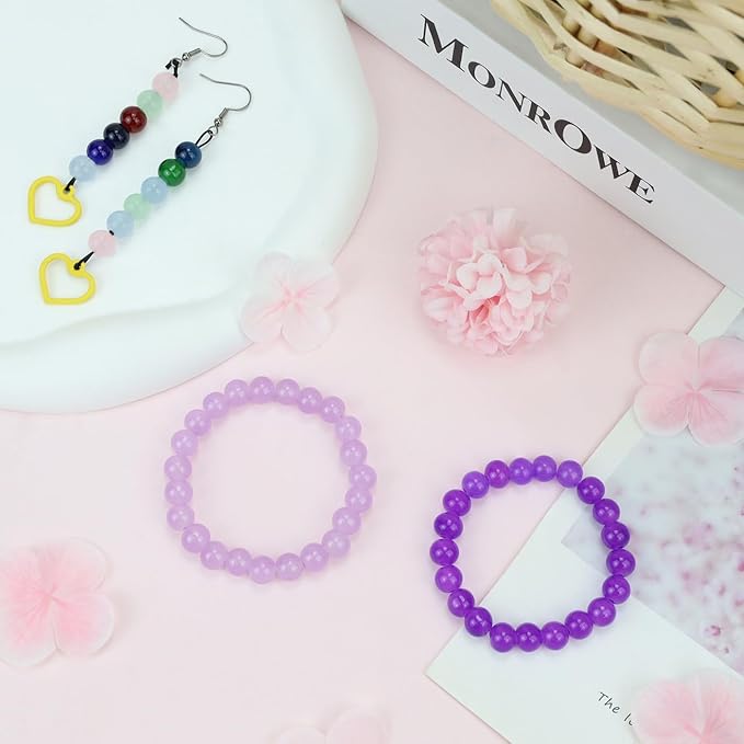 500Pcs Purple Round Glass Beads 8mm for Bracelets and DIY Crafts, Glass Crystal Beads for Bracelet Making Kits Earring Necklaces(Purple)