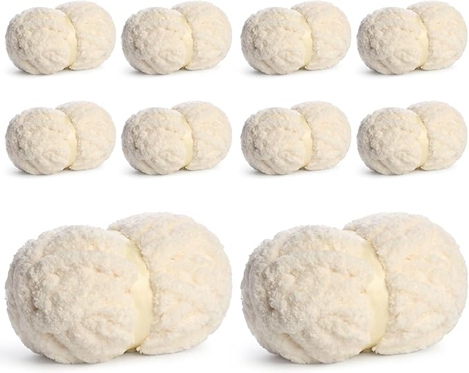10 Pack Jumbo Chenille Yarn for Crocheting, #10 Super Bulky Baby Soft Yarn for Hand Knitting, 220 yds /70.5 oz Fluffy Chunky Knit Throw Blanket Yarn (Milky White)