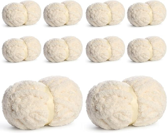 10 Pack Jumbo Chenille Yarn for Crocheting, #10 Super Bulky Baby Soft Yarn for Hand Knitting, 220 yds /70.5 oz Fluffy Chunky Knit Throw Blanket Yarn (Milky White)
