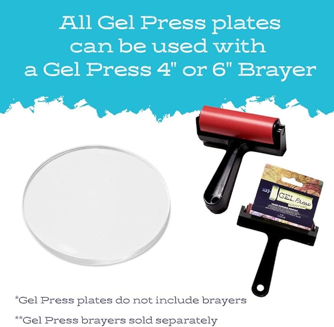 gel press monoprinting print plate - 4” circle (10.2 cm) gel plate - printmaking supplies - reusable gel printing plates for press art for card making, scrapbooking, journaling, arts & crafts