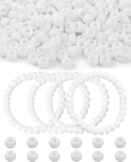 1000+ Pcs Pony Beads, White Kandi Beads for Bracelet Making, Hair Braids, Necklaces, Key Chains, Jewelry