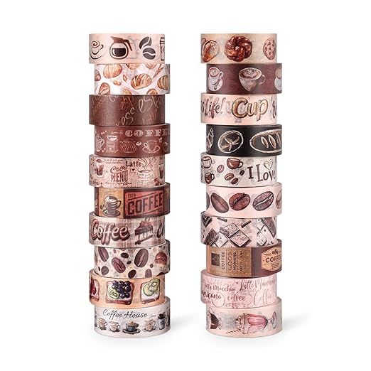 20 Rolls Coffee Theme Washi Tape Set, Writable Decorative Tapes for Scrapbooking, Junk Journal Supplies, Bullet Journaling, Bullet Journaling, 0.6"x79" per Roll