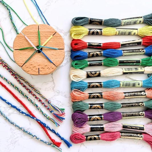Grow Creative Kumi Wheel, Kumihimo Braided Bracelet Making Kit, Natural Materials - Wooden Disk, Cotton Embroidery Threads, Loom Jewelry Making Arts and Crafts Kit