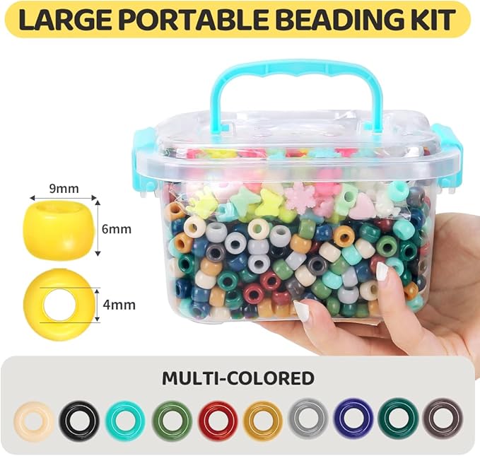 iooleem earth tone colored bulk pony beads - 1000pcs kit for friendship bracelets & jewelry making, easy storage