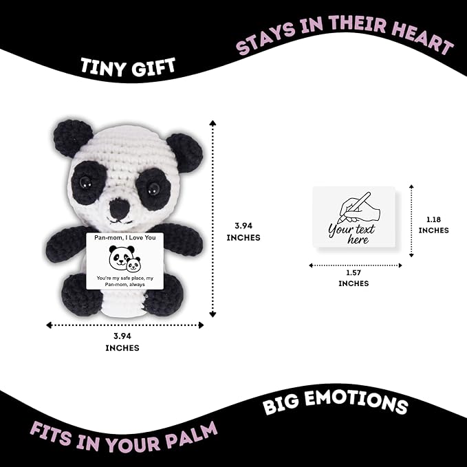 Handmade Mini Positive Crochet Animals Customizable Card Set with Positive Messages Emotional Support Crochet Birthday Gift for Woman Men Her him Motivational Desk Decor (Panda - Mom)
