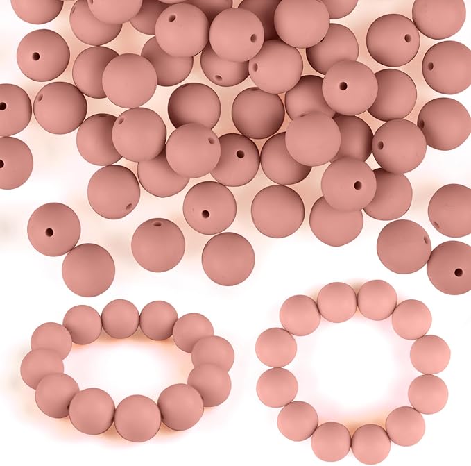 ASTARON 100 Pcs 15mm Silicone Beads for Keychain Making, Dusty Pink Round Rubber Beads Bulk for Bracelets Beadable Pens Decorations Crafts Supplies