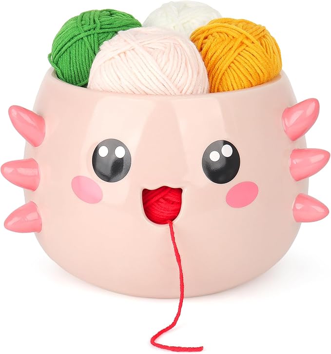 Katech Axolotl Yarn Bowl for Knitting, Yarn Holder for Crocheting, Large Cute Crochet Bowls Wool Storage for Knitter & Crocheter Tangle-Free Crafting, Gifts for Crocheters