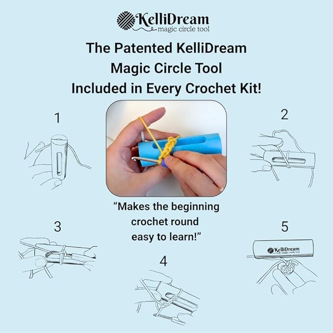KelliDream Magic Circle Tool Inclusive Learn to Crochet Kit for Beginners; Step-by-Step Video Tutorials; All Supplies to Make Cute Amigurumi (Chick)