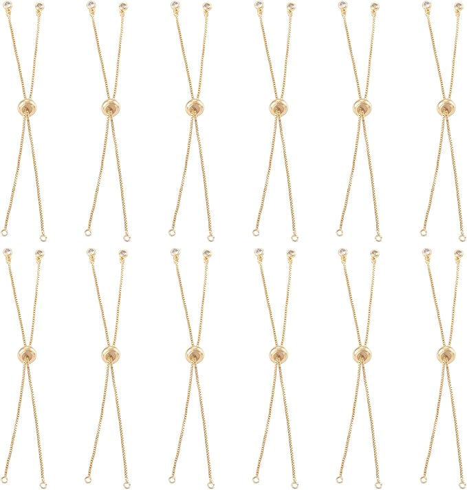 FASHEWELRY 5Pcs Brass Adjustable Slider Bracelet 9.4" Slider Extender Chains with Cubic Zirconia Ends for Bracelet Jewelry Making (Golden)