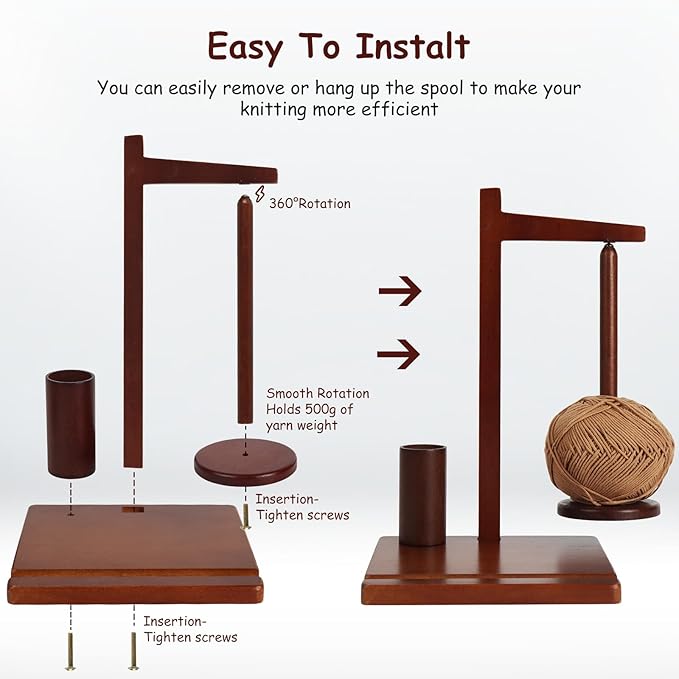 YIK TUNG Wooden Yarn Holder and Spinner for Crochet and Knitting,Magnetic Yarn Holder Rack Stand with 360° Rotation,Phone Stand,Crochet Hook Storage,Ideal Gift for Knitting Lovers,Women,Mom,Grandma