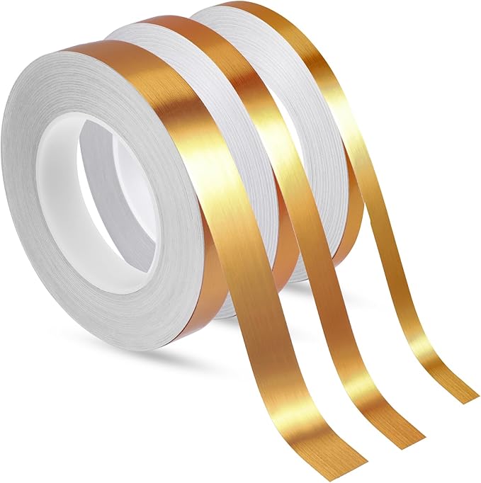 Zonon 3 Sizes Gold Self Adhesive Polyester Film Tape Washi Tape for Car Furniture Graphic Arts Walls Decor, 55 yds(10/15/20mm)