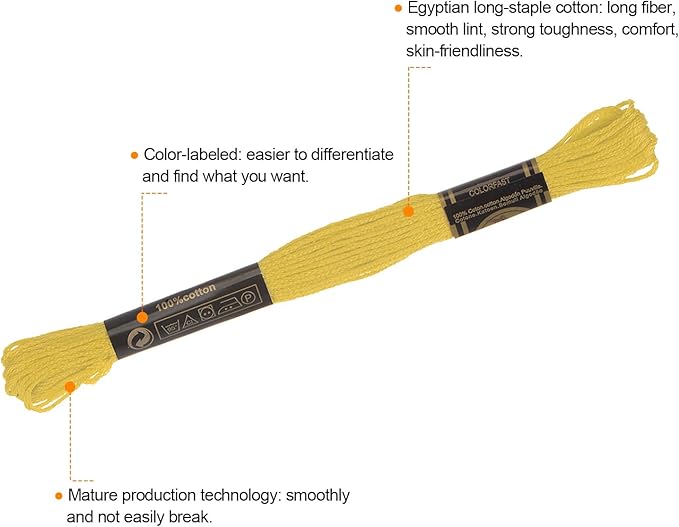 HARFINGTON 12 Skeins Embroidery Floss 8.75yds(8m) Egyptian Long-Staple Cotton Cross Stitch Thread for Sewing DIY Bracelet Yarn String and Crafts, Bright Yellow(6018)