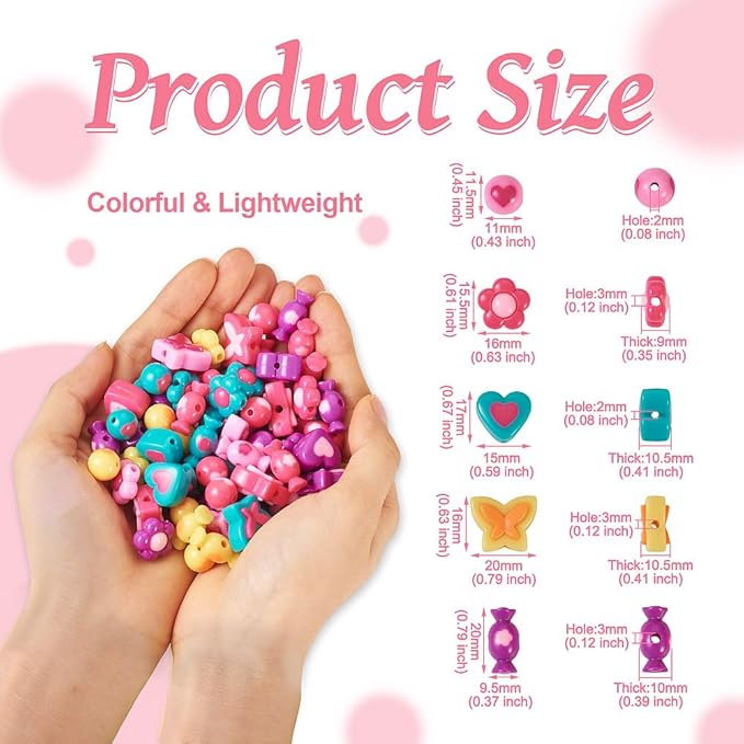 FASHEWELRY 75Pcs Acrylic Heart Flower Butterfly Beads Assorted Pastel Pony Beads Candy Colors Spacer Loose Beads for Jewelry Making Key Chains Bracelet Necklace