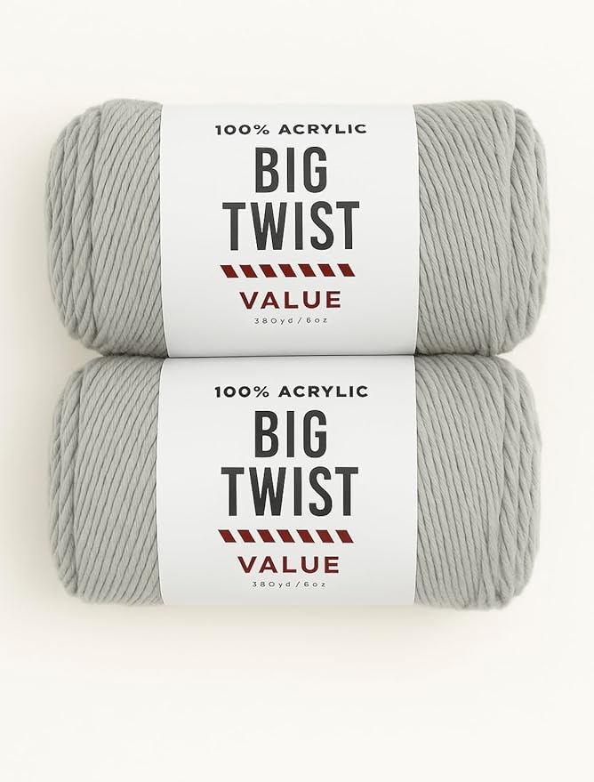 Big Twist Value Yarn 2-Pack Bundle-Soft Grey, 100% Acrylic, 6oz Skeins (380 yds Each)