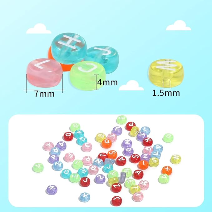 Yochus 1000pcs Bulk Colorful Round Acrylic Alphabet Letter Beads 4x7mm Silver Letter A-Z Beads for Jewelry Making and DIY Bracelets, Necklaces, Key Chains