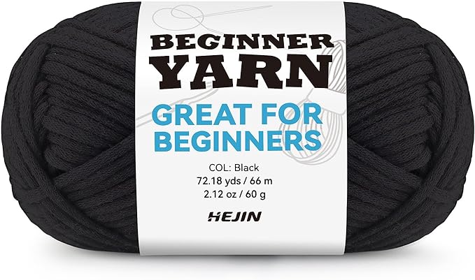 60g Black Yarn for Crocheting and Knitting;66m (72yds) Cotton Yarn for Beginners with Easy-to-See Stitches;Worsted-Weight Medium #4;Cotton-Nylon Blend Yarn for Beginners Crochet Kit Making