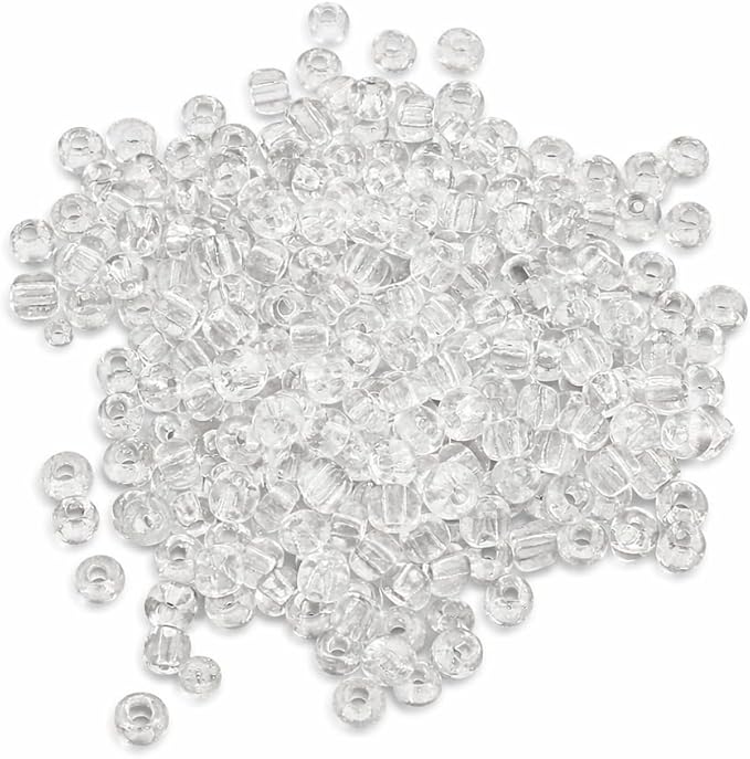 Perlin Glass Seed Beads 4mm 6/0 Round 1100pcs Mini Small Pony Spacer Beads Kit for Jewelry Making Earrings Bracelets Pendants Waist DIY Handmade (White Clear Transparent)