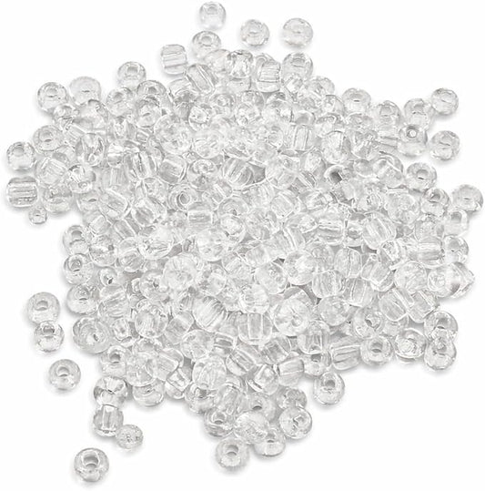 Perlin Glass Seed Beads 4mm 6/0 Round 1100pcs Mini Small Pony Spacer Beads Kit for Jewelry Making Earrings Bracelets Pendants Waist DIY Handmade (White Clear Transparent)