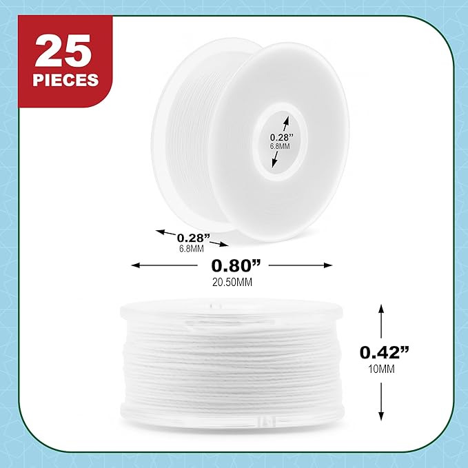 Mandala Crafts 25 White SA156 Prewound Bobbins for Singer Sewing Machine -15J SA156 Prefilled Bobbin Thread for Brother Sewing Machine and Embroidery