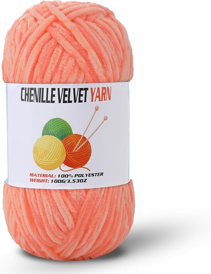 Velvet Chenille Chunky Yarn, Handcrafts Weaving Soft Chenille Yarn for Crocheting Clearance, Used for Making Baby Yarn Blanket, Clothes, Knitting Creations (1 - Apricot Color)