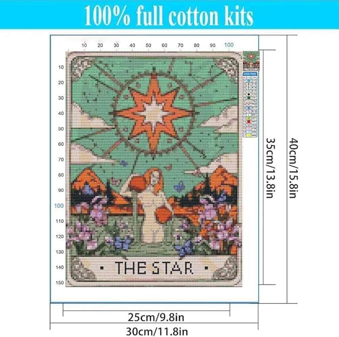 3 Pack Tarot Cards Stamped Cross Stitch Kits - Sun Moon Stars Embroidery Kits for Beginners Adults,11 CT Patterns Dimensions Counted Cross Stitch Kits Arts Craft Kits 12 x 16 inch